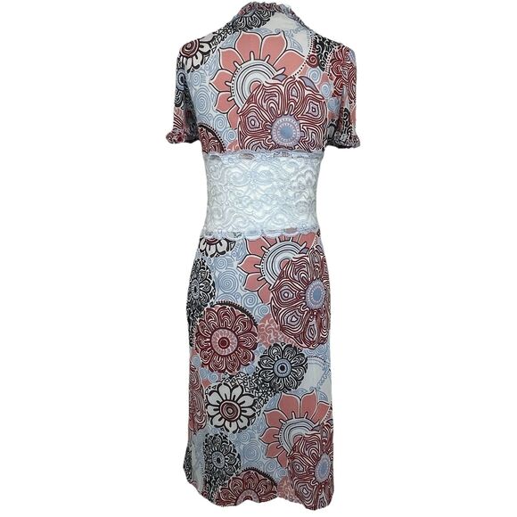 Bisou Bisou Floral Midi Mesh Dress Lace Waist V Neck Cap Sleeve Sheer 90’s Y2K-S - Picture 4 of 10